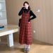 Autumn New Korean Fashion 2-Piece Plaid Maternity Dress For Pregnant Women_ecoleips.com