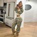Women’s Clothing Camouflage Contrast Print Hooded Zipper Cardigan Sweatshirt High Waist Straight Trousers Casual Street Sports Two Piece Set_ecoleips.com