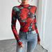 Women's Transparent Top Rose Floral Print Long Sleeve Stand Collar Spring New Arrival 2026 For Europe And America_ecoleips.com