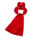Women's French Style Red Ruffled Bell Sleeve V Neck Blouse And High Waisted Skirt Set Resort Inspired Two Piece Perfect For Autumn_ecoleips.com