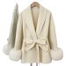Women's French-Inspired Double-Faced Wool Coat With Belted Waist & Faux Fur Sleeves – Short Length, Relaxed Fit, Elegant & Chic_ecoleips.com