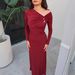 Fashionable Autumn Long Sleeve One Shoulder Slim Fit Temperament Women Long Dress Elegant Casual Party Vacation Clothing_ecoleips.com