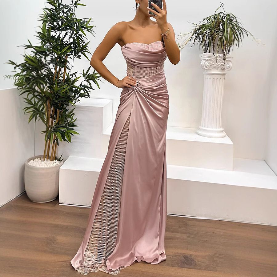 Satin Wrap Tube Dress – INS Fashion Patchwork Bodycon Dress For Parties & Night Out (S-XL, Black/White/Pink/Yellow/Dark Green)_ecoleips.com