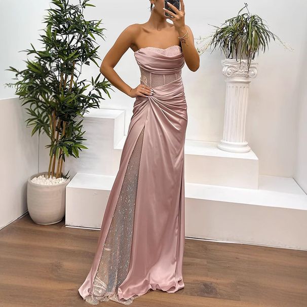Satin Wrap Tube Dress – INS Fashion Patchwork Bodycon Dress For Parties & Night Out (S-XL, Black/White/Pink/Yellow/Dark Green)_ecoleips.com