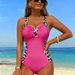 High-Waisted One-Piece Swimsuit – Leopard Print & Color Blocking (Pink/Black/Burgundy) – Tummy Control Swimwear With Soft Padding_ecoleips.com