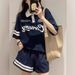 Women's Polo Collar Sports Fashion Set High-End Korean Style Summer Outfit Loose Short-Sleeved Top And Shorts Two-Piece Set_ecoleips.com