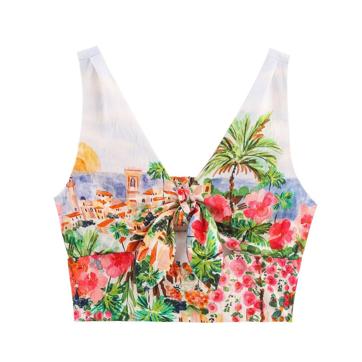 Women's Clothing Hot Selling Printed Knot Top + Printed Cape Style Midi Skirt_ecoleips.com
