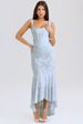 K New Square Neck Elastic Pleated Sleeveless Fishtail Suspender Long Skirt_ecoleips.com