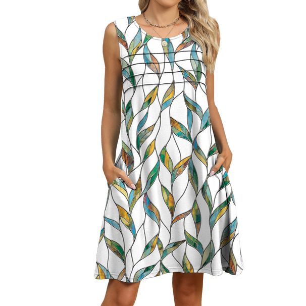 Fashion Cross-Border Trade 2026 Spring Summer New Printed Tank Loose Pocket Dress For Women In Stock_ecoleips.com