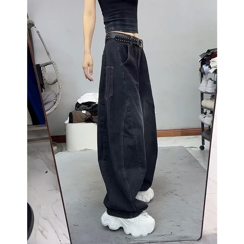 Women's plus Size Straight Leg Jeans American Style Curved Blade Loose Fit Slimming Wide Leg Pants for Pear Shaped Figure_ecoleips.com