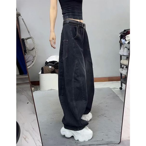 Women's plus Size Straight Leg Jeans American Style Curved Blade Loose Fit Slimming Wide Leg Pants for Pear Shaped Figure_ecoleips.com