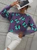 Women's Printed Butterfly Knit Sweater – Loose Fit Round Neck Pullover, Soft Acrylic Blend, Plus Size Friendly For Autumn & Winter_ecoleips.com
