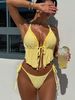Women's Clothing Sexy Two Piece Swimsuit European American Style Yellow Stylish Bikini For Hot Spring Beach Vacation Women's Clothing_ecoleips.com
