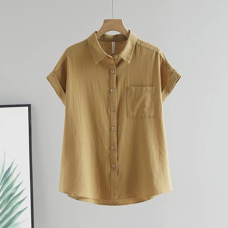Women's Clothing Women's Solid Color Short Sleeve Shirt Top Slimming Cardigan Versatile Plus Size Spring Summer Inner Wear_ecoleips.com