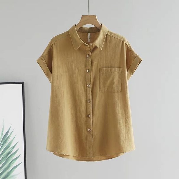 Women's Clothing Women's Solid Color Short Sleeve Shirt Top Slimming Cardigan Versatile Plus Size Spring Summer Inner Wear_ecoleips.com