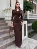 Women's Elegant Casual Long Dress Solid Color Cross Neck Slim Fit Autumn Clothing_ecoleips.com