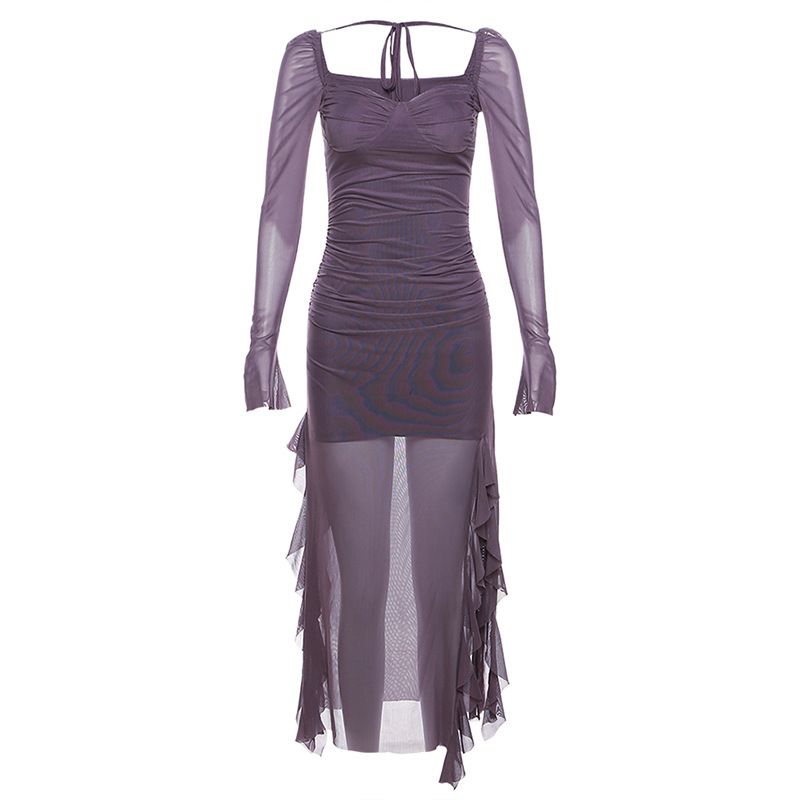 2023 European And American Style Autumn New Women's Solid Color Slim-Fit High-Waisted Fashion Square-Neck_ecoleips.com