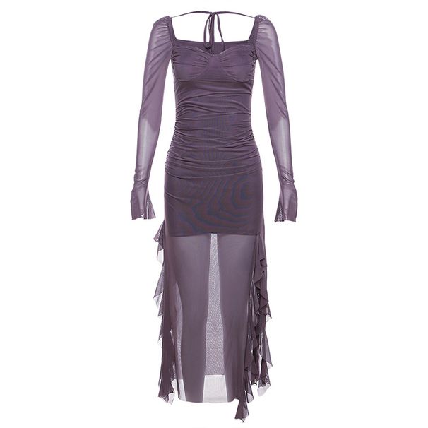 2023 European And American Style Autumn New Women's Solid Color Slim-Fit High-Waisted Fashion Square-Neck_ecoleips.com