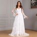 Women's Clothing Autumn And Winter New Long Sleeved V Neck Large Swing Trailing Lace Dress Wedding Dress_ecoleips.com