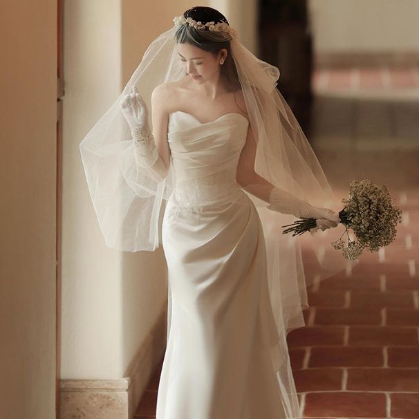 French Style Strapless Light Wedding Dress Bridal Satin Gown for Women Simple Natural Luxurious Reception Dress Niche Wear_ecoleips.com