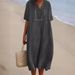 Spring/Summer New Women's Casual Dress Versatile Slimming Solid Color Cotton Linen Hot Selling In Stock_ecoleips.com