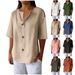 Women's Clothing Summer New Loose T Shirts For Women V Neck Cotton And Linen Button Tops_ecoleips.com