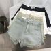 Women's High-Waisted A-Line Denim Shorts Summer American Style Hot Girl Loose Fit Slimming Wide Leg Frayed Hem Hot Pants_ecoleips.com