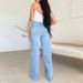 Women's Clothing Jeans Long High Waist Hot Sale Raw Edge Holes Comfortable Denim Wide Leg Pants_ecoleips.com