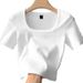 Women's Clothing New Style Square Collar Straight Shoulder Thread Vest Short Sleeve Ladies Spring Summer Autumn New Slim Bottoming Shirt Top_ecoleips.com