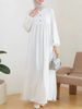Cross-Border New Muslim Women's Long Robe Fashion Casual Puff Sleeve Simple Loose Solid Color Dress_ecoleips.com