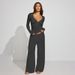 Women's Autumn Solid Color Casual Basic Long Sleeved Top with Snap Buttons And Drawstring Trousers Set European And American Style_ecoleips.com
