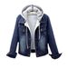 Women's Denim Jacket With Fleece Lining Style Slim Fit Hooded Coat, Casual Long Sleeve Short Crop Top For Students & Work (S-5XL)_ecoleips.com