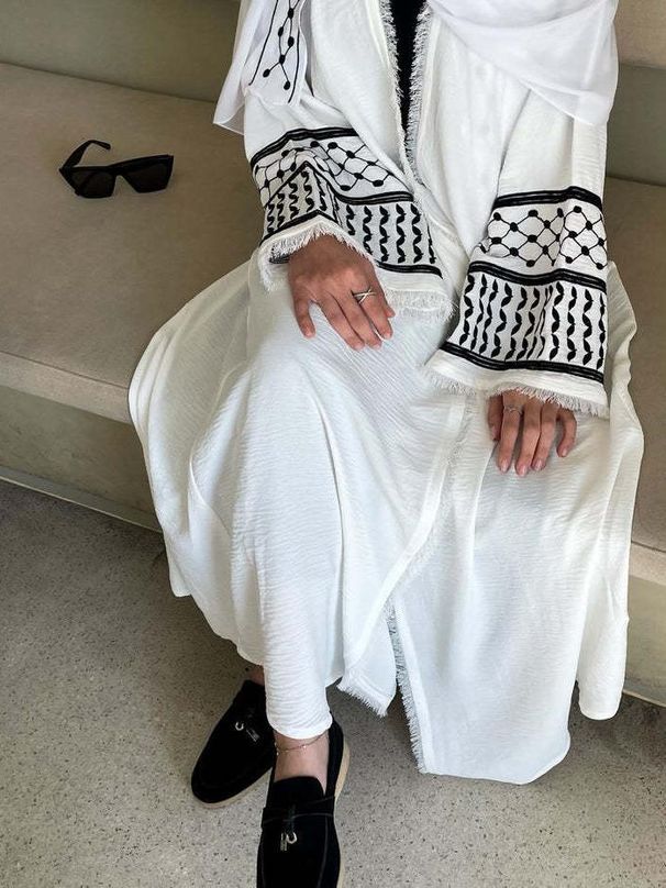 Elegant Embroidered Cardigan For Women, Bohemian Fringe Open Front Cover-Up, Loose Fit Chiffon Kimono Jacket_ecoleips.com