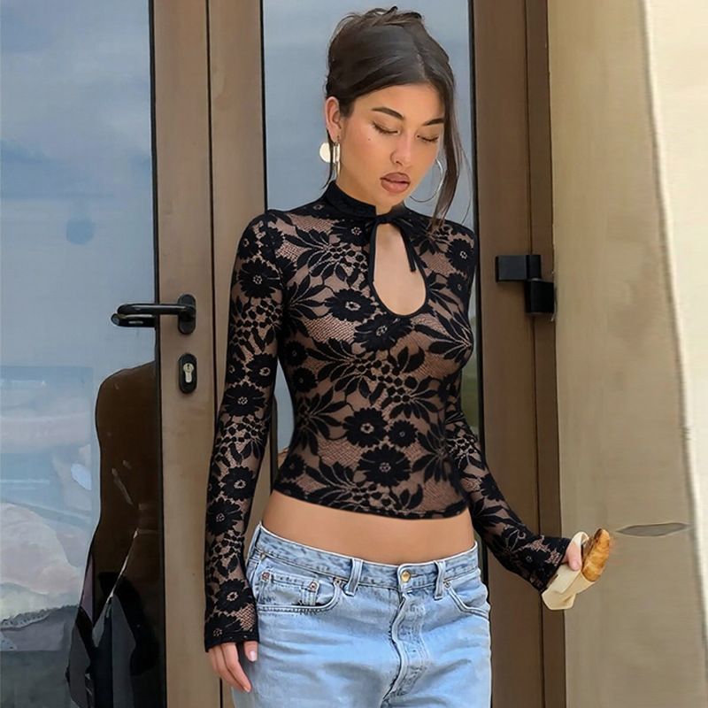 European And American Best-selling Women's Clothing 2026 Spring New Fashion Elegant Sexy Lace See-through Lace-up_ecoleips.com