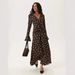 Women's Clothing Polka Dot Long Sleeved Dress Ruched V Neck Bell Sleeves Fitted Waist Summer New_ecoleips.com