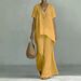 Women's Clothing Women's Cotton Linen V Neck Short Sleeve Top And Wide Leg Pants Set Fashionable Loose Fit Style_ecoleips.com