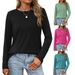 Women's Clothing Oversized Long-Sleeve Round Neck T-Shirt – Soft Cotton Blend Casual Top For Fall & Winter_ecoleips.com