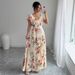 Voya Hot Selling Women's V-neck Digital Floral Print Vacation Ruffle Waist A-line Elegant Romantic Women's Dress_ecoleips.com