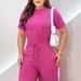 Women’s Clothing Striped Stitching Elastic Waist Solid Color Suit_ecoleips.com