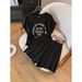 Women's Clothing Fat MM Drawstring Waist Round Neck Slimming Top + Loose Shorts Two Piece Casual Suit_ecoleips.com