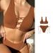 Women's American Style Solid Color High-Waisted Bikini Sexy Beach Two-Piece Swimsuit Sleeveless Wire-Free Nylon_ecoleips.com