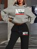 Women's Autumn And Winter Casual Fashion NEW YORK Letter Pattern Printed Thick Fleece Warm Hooded Sweatshirt+sports Pants Set-746_ecoleips.com