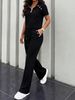 Women's Spring Summer Two-Piece Set: Collared Half-Zip Top With Elastic Waist Wide-Leg Pants, Casual Sporty Outfit_ecoleips.com