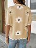 V Neck Printed Knit Sweater Short Sleeved Top Loose Casual Women's Clothing American Style Summer_ecoleips.com