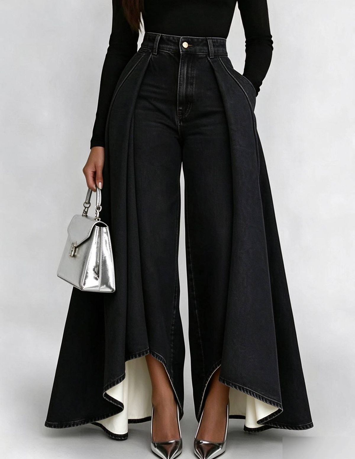 New Wide Leg Denim Pants For Women Extra Long Casual Solid Color Independent Websites_ecoleips.com