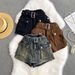 Women's Retro High Waist Denim Shorts - Distressed Wide Leg Workwear Style, Vintage American Fit_ecoleips.com