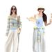 Korean-style Striped Short Hollow-out Long-sleeve Knit Top, Sun Protection Cover-up For Women, 2026 New Design Top With_ecoleips.com