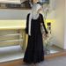 New Fashion In Stock Round Neck Puff Sleeve Irregular Polka Dot Belt Pocket Hem Ruffle Dress_ecoleips.com