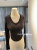 Korean Style Women's Long Sleeve T-Shirt Slightly Sheer V Neck Fitted Waist Autumn Top Irregular Design from Dongdaemun in Stock_ecoleips.com