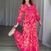 Vintage Floral Print Dress For Women - Elegant V-Neck, Lantern Sleeves, High Waist, Long Flowy Skirt (Peacock Green/Red/Black)_ecoleips.com